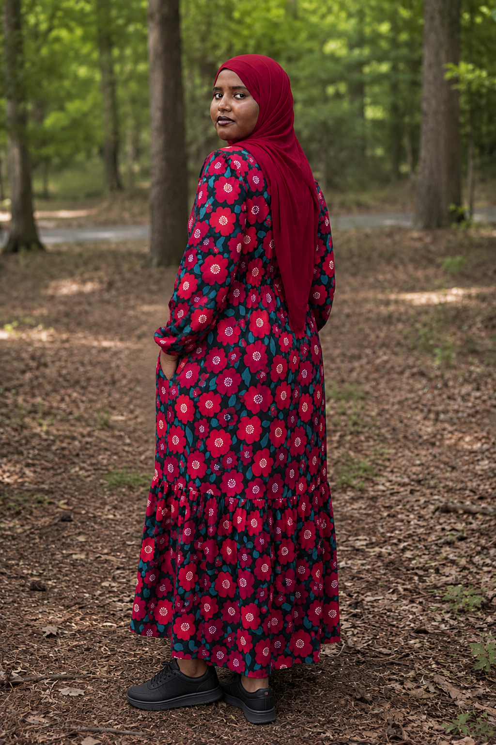 Bloom Floral Midi Dress(Two Side Pockets)
