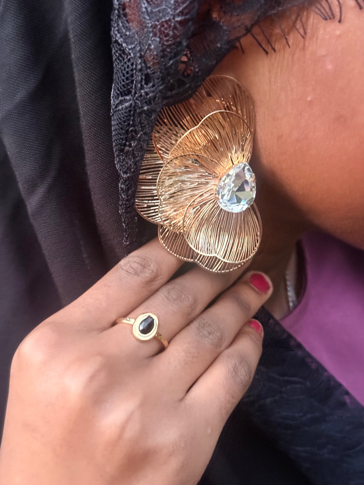 Golden Bloom Crystal Statement Earrings