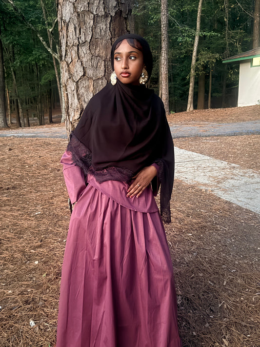 Burgundy Tie-Back Skirt Set.