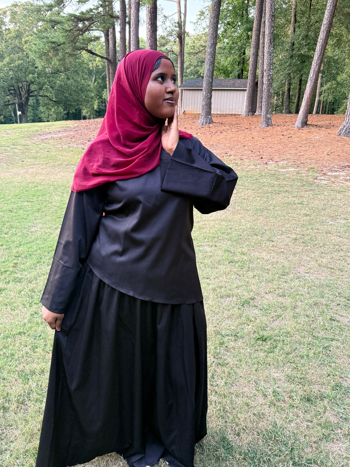 Black Tie-Back Skirt Set.