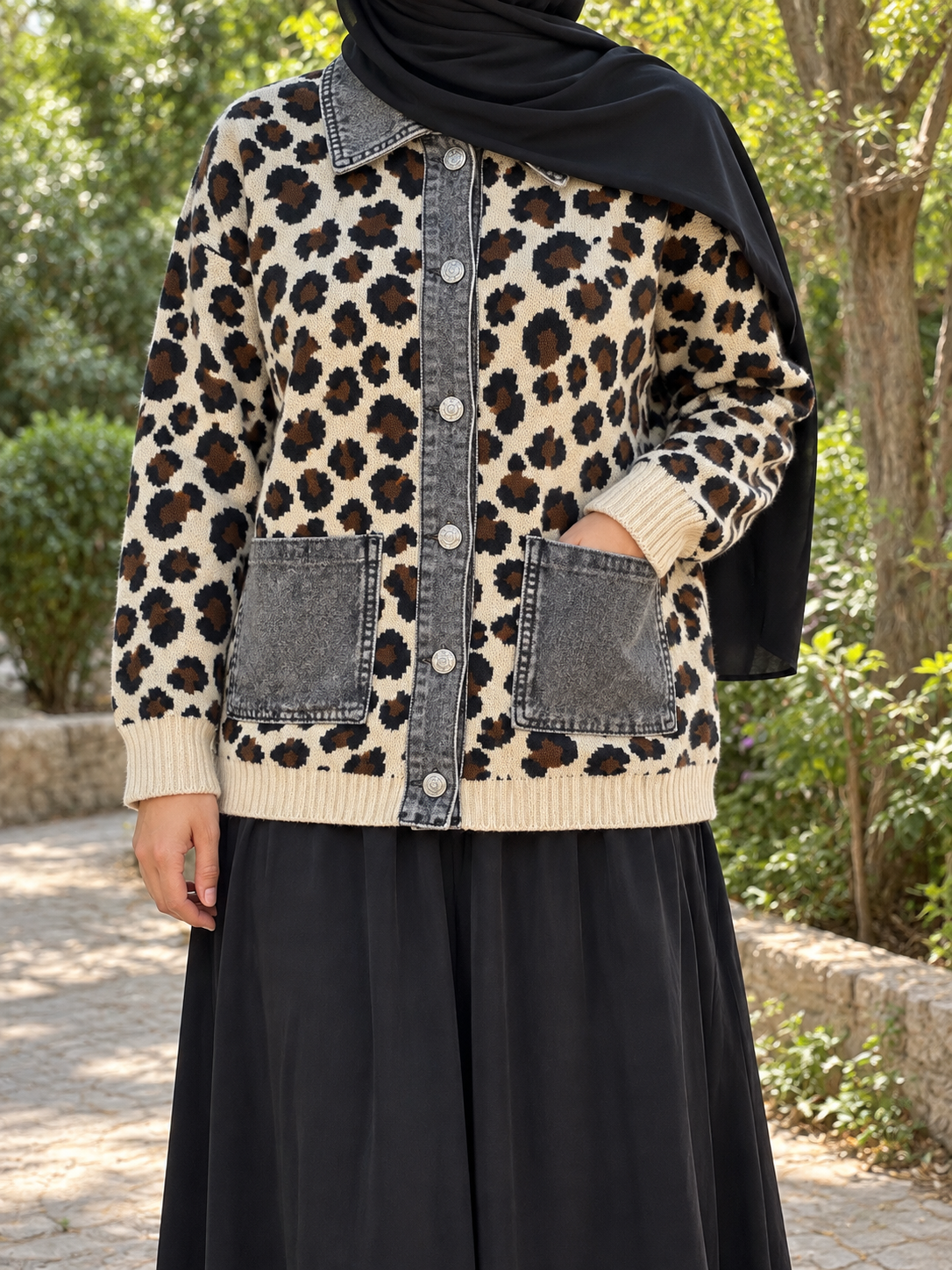 Leopard Denim Cardigan