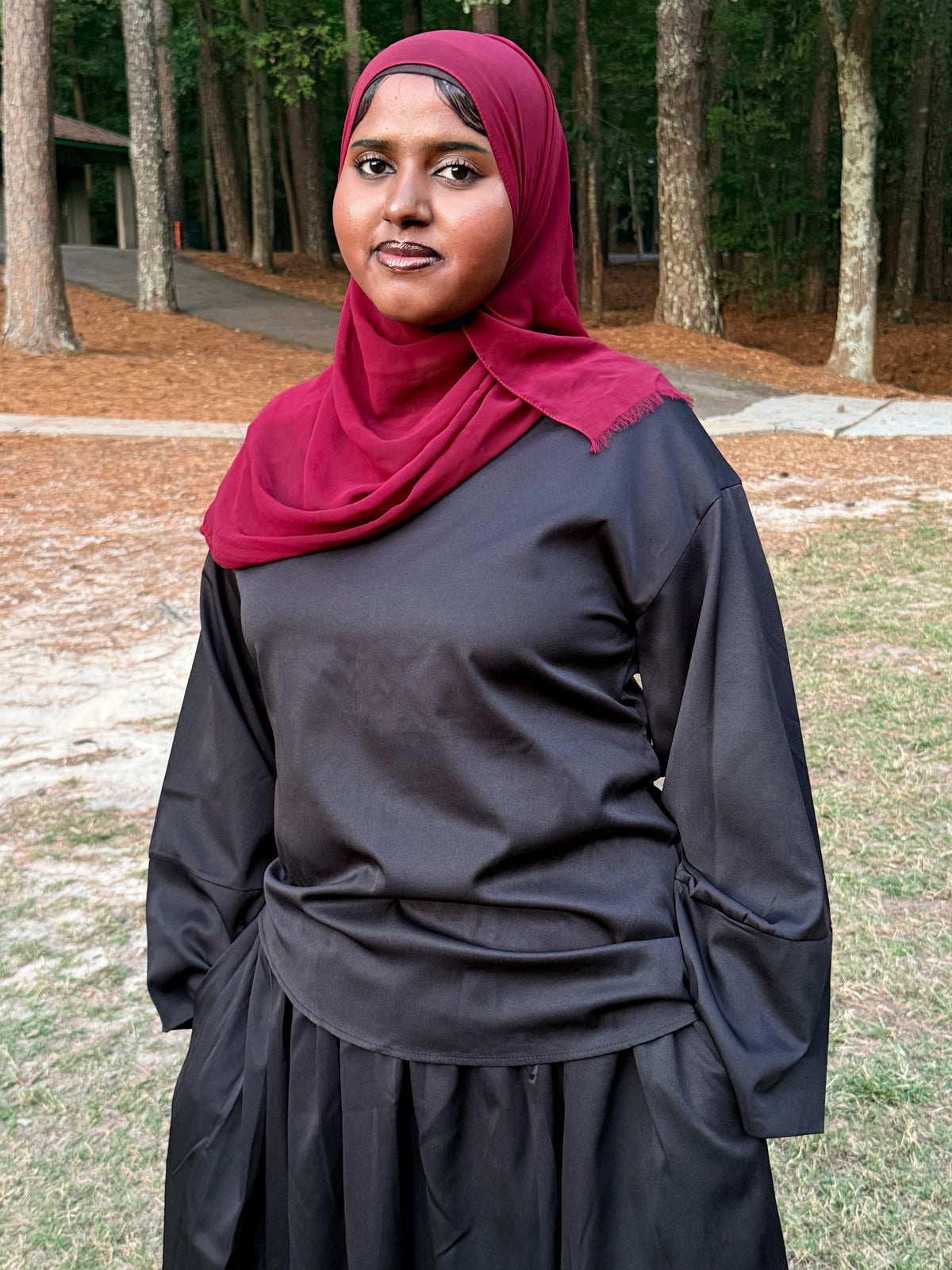 Black Tie-Back Skirt Set.
