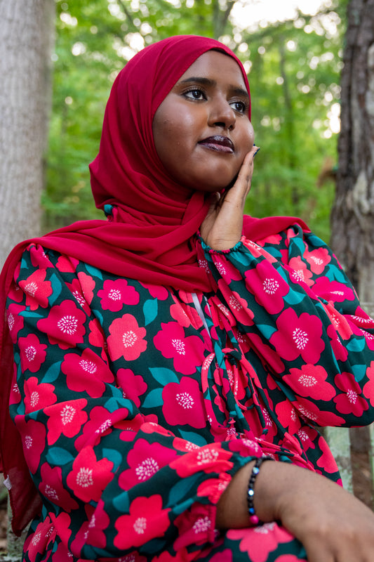 Bloom Floral Midi Dress(Two Side Pockets)