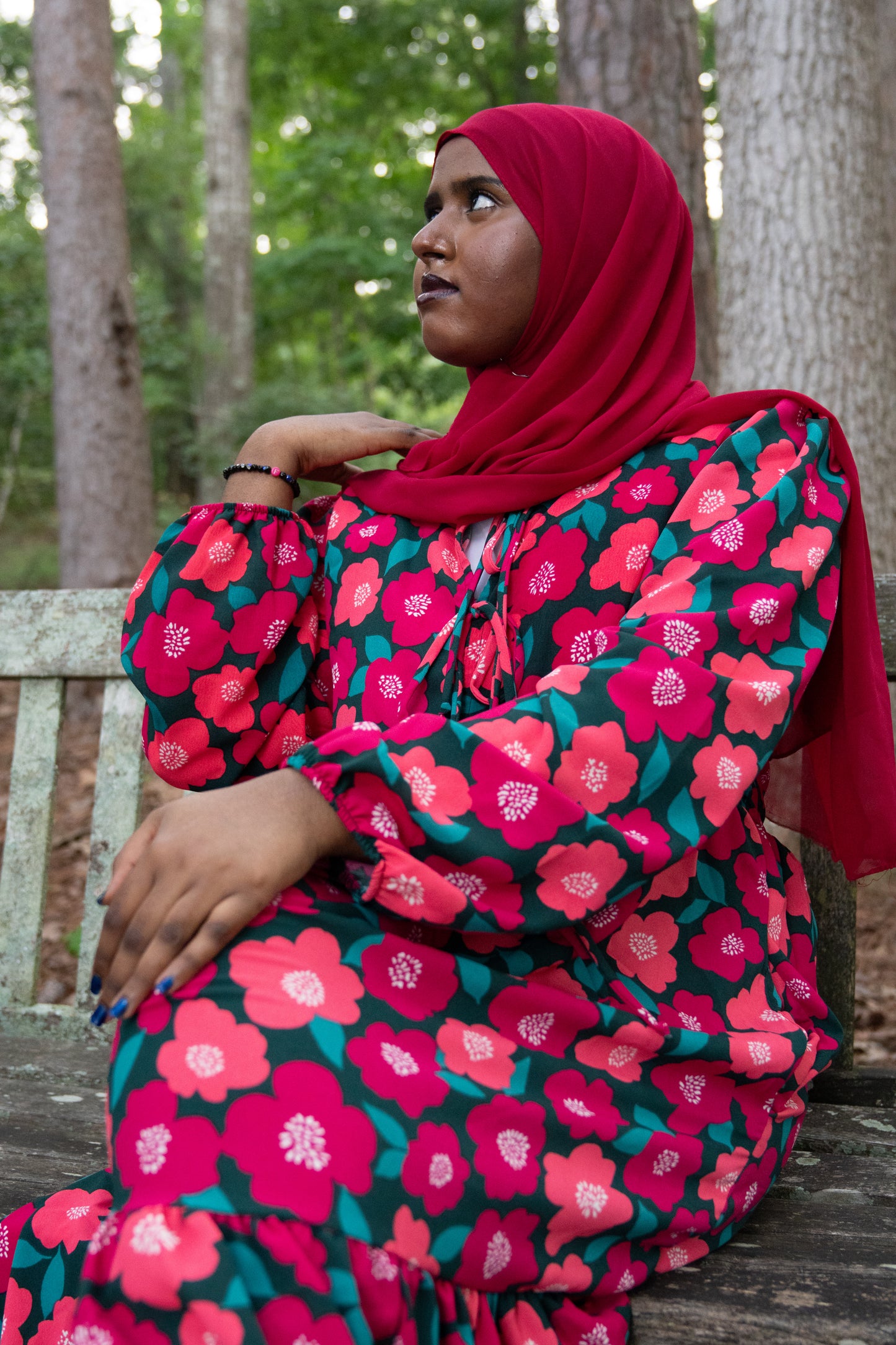 Bloom Floral Midi Dress(Two Side Pockets)