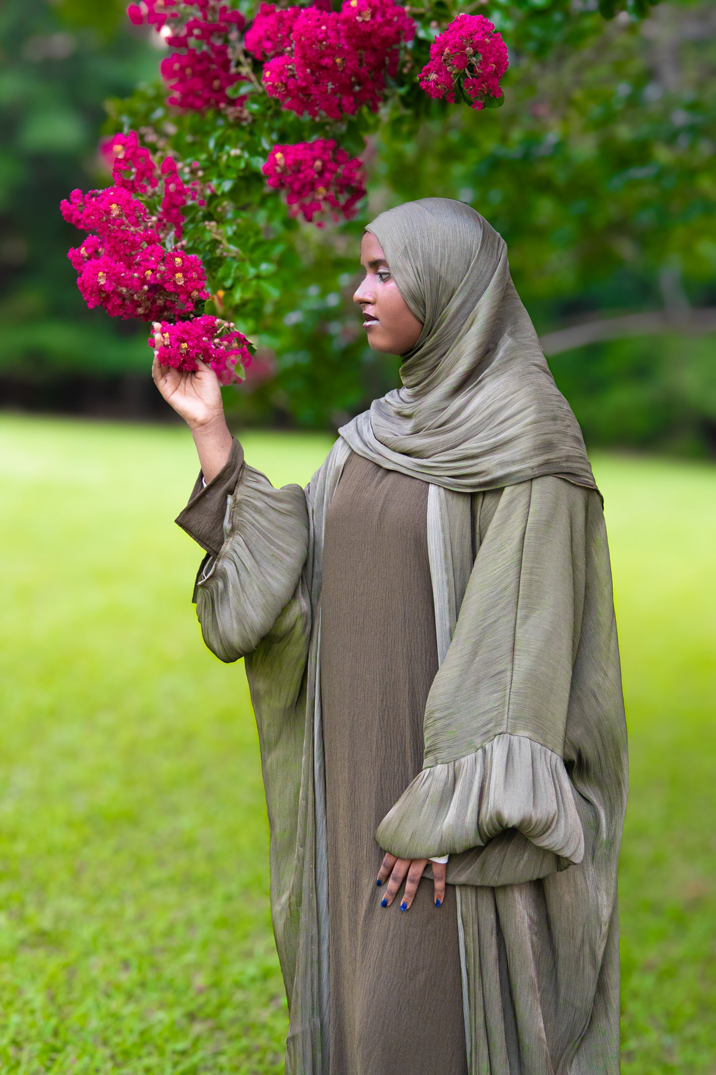 Samira Abaya - Olive Green 3-Piece Set