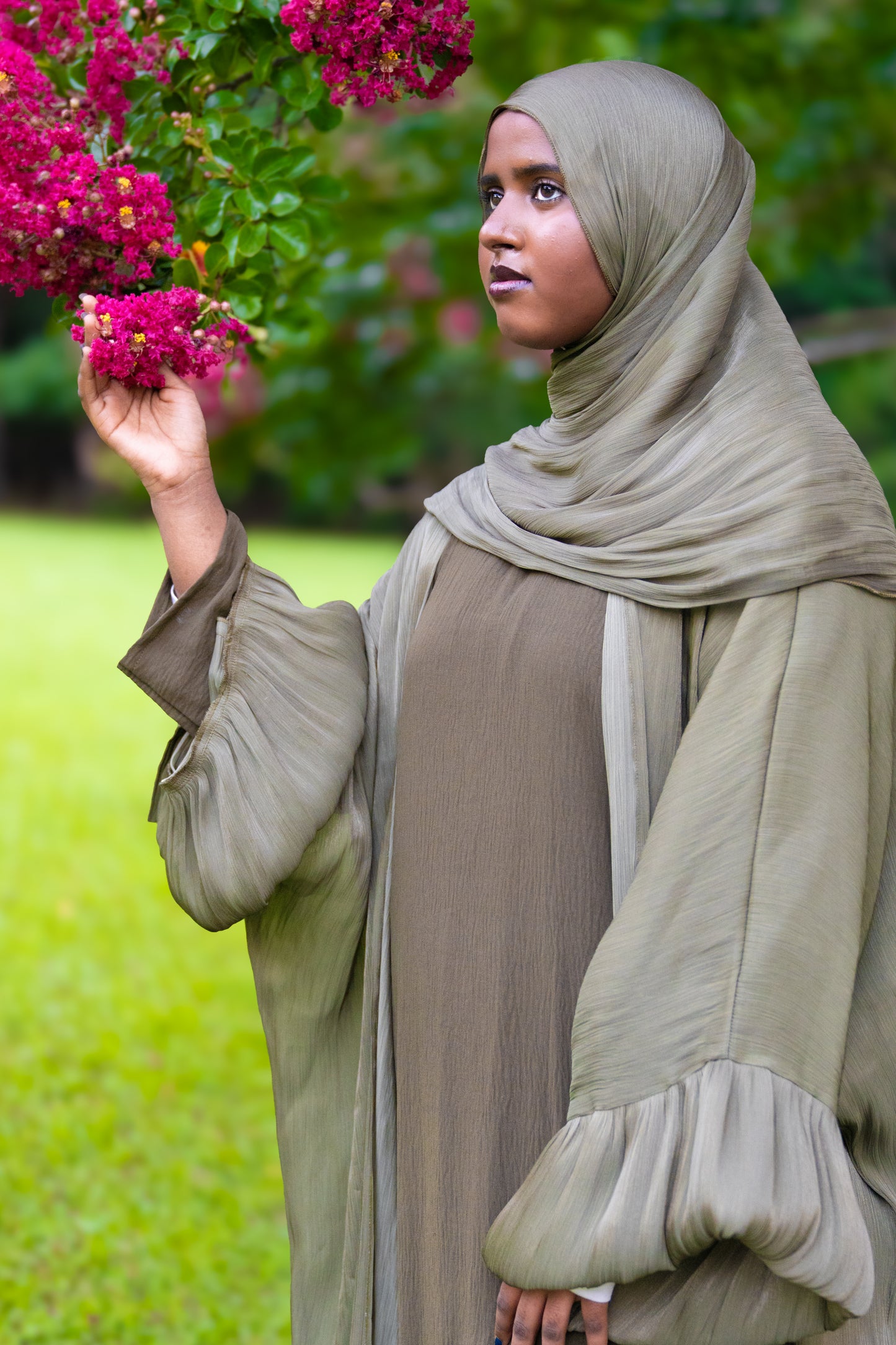 Samira Abaya - Olive Green 3-Piece Set