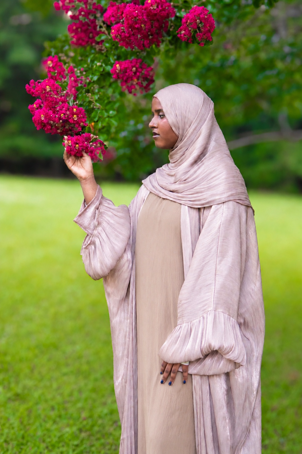 Samira Abaya-Metallic Pink 3-Pieces Set