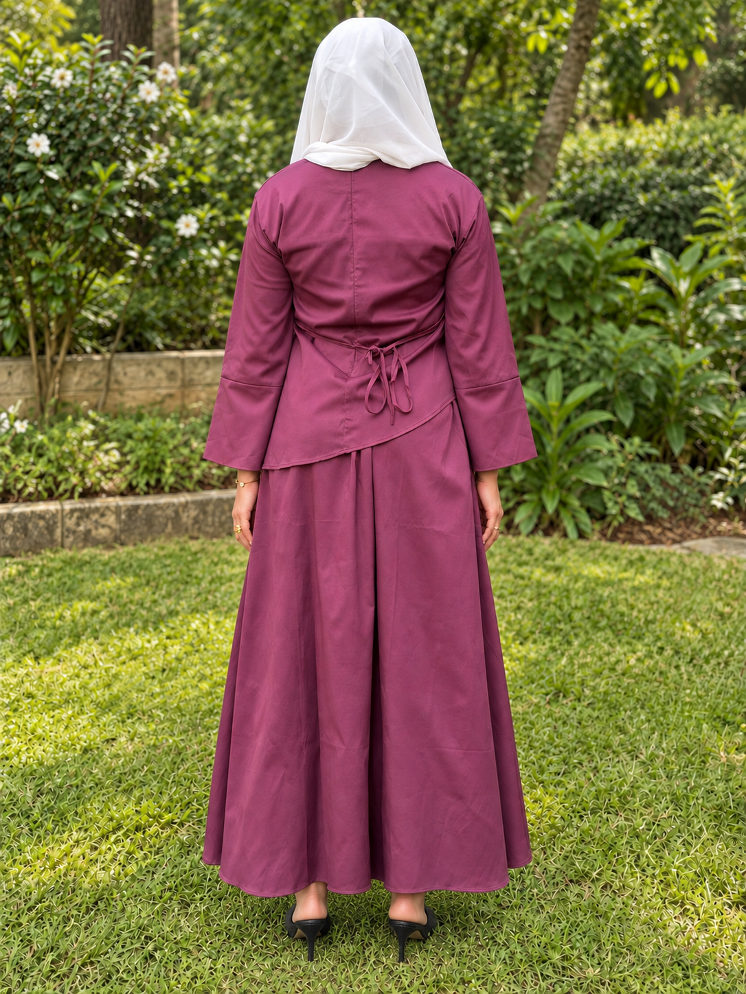 Burgundy Tie-Back Skirt Set.